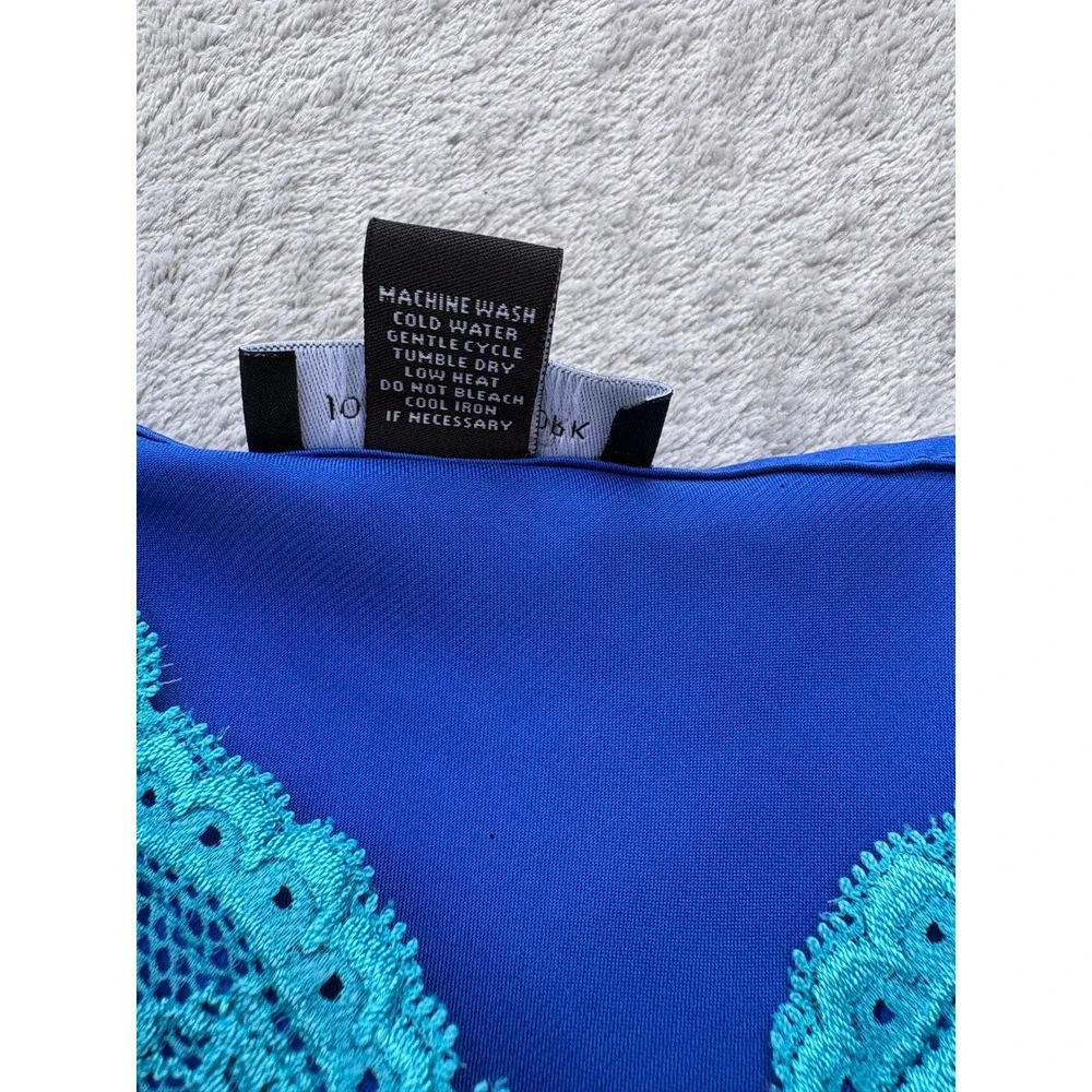 Vintage Satin Slip Dress Small Blue Turquoise Lace Trim Y2K Coquette Jones NY - Picture 9 of 10